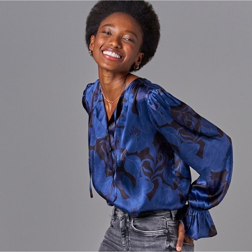 Tucker Juliette Blouse Midnight Peonies Floral Silk Top